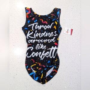 NEW FOXY gymnastics dance Leotard Adult Medium BIRTHDAY Confetti OPEN BACK SOFT!